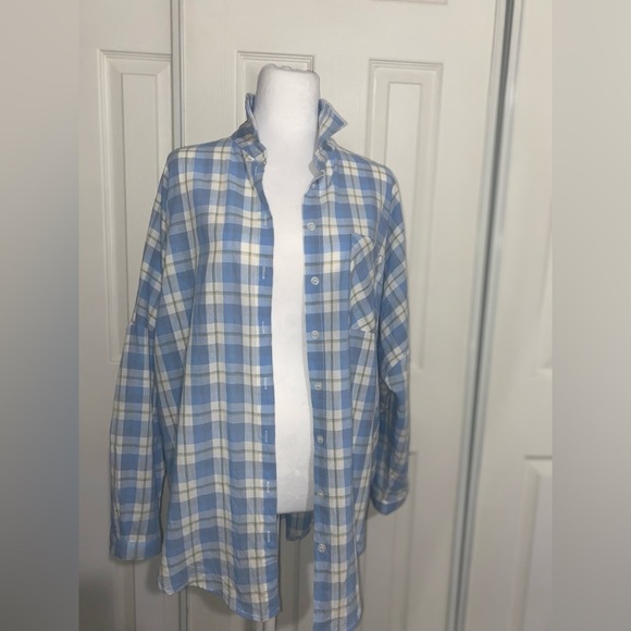 Fashion Nova Tops - Fashion Nova Light Blue Oversized Plaid Shirt